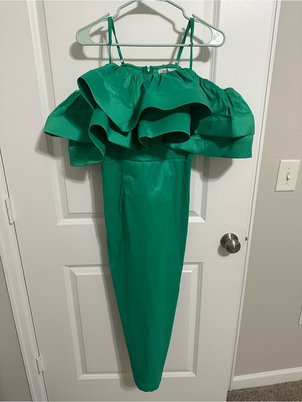 Green Ruffle Off-Shoulder Dress - Picture 3 of 5